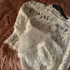 Lace Crop Top with Tulle Bell Sleeves